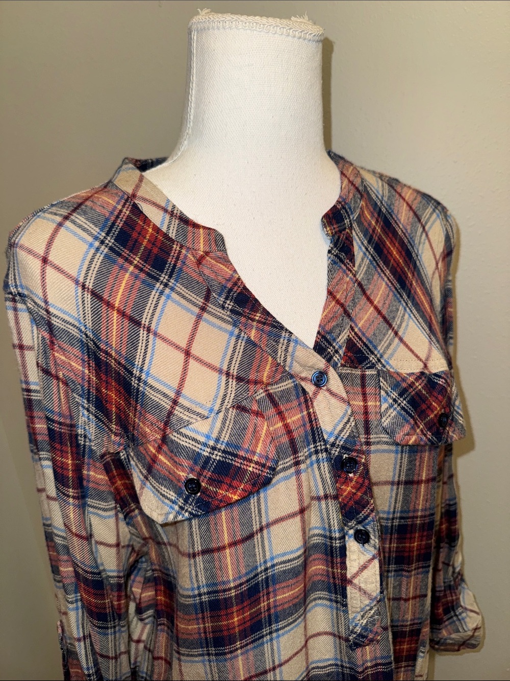 New Women’s Plaid Knit Long Sleeve Tunic Top - Large - Picture 2 of 8